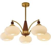 GLETSF Copper 5-Light Mid Century Modern Round Chandelier with Orange Milk Glass Shade Pendant Lamp Gold Hanging Ceiling Light,Chandelier Lamps-Milky White-5 Lights