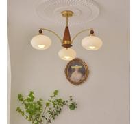 GLETSF Copper 5-Light Mid Century Modern Round Chandelier with Orange Milk Glass Shade Pendant Lamp Gold Hanging Ceiling Light,Chandelier Lamps-Milky White-3 Lights