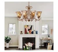GLETSF Copper Chandelier For Living Room Bedroom Dining Room Kitchen Villa Luxury American Style Retro Glass Lamp Bronze Pendant Light-Cold Light-6 Head