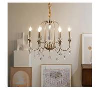 GLETSF Copper Crystal Chandelier For Living Room Bedroom Dining Room Kitchen Villa Retro Luxury Style Gold Candle Lamp Pendant Light-Neutral Light-D66cm