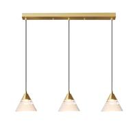 GLETSF Copper Dining Room Chandelier, Brass Pendant Light with Tapered Glass Shade, Modern Led Hanging Lamp - 3 Color Modes, Kitchen Island Suspension Lamps, Modern Minimalist D-3-heads Long Disc