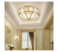 GLETSF Copper Led Ceiling Lamp For Living Room Bedroom Study Villa Retro American Style Gold Brass Glass Ceiling Chandelier Light-Warm Light-60cm