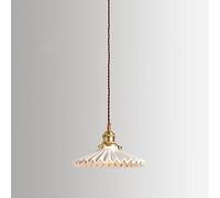 GLETSF Copper White Glass Single Pendant Light Fixtures Ceiling Hanging Japanese Farmhouse Black Small Chandelier Gold Vintage Pleated Ceramic Lamp For Bedroom Kitchen Adjustabl-White
