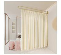 GLETSF Dressing Room Curtain Rod,Fitting Room Room Divider Curtain - Privacy Curtain Translucent - Beauty Salon Partition Curtain - Golden Metal Curtain Rod-Beige-200cm-260cm