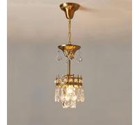 GLETSF European Style Copper Crystal Ceiling Hanging Lamp Luxury French Crown Small Living Room Bedroom Bedside Pendant Light Chandelier,Chandelier Lamps-One Color-14.5 * 28cm