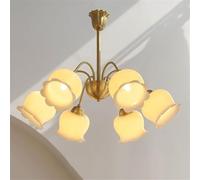 GLETSF Flower Chandelier For Gilrs Bedroom, Antique Copper Milk White Ceiling Lights, Nordic Petals Vintage Gold Pendant Lamp For Entry Foyer Living Room, Adjustable Pole-One Color-6 Lights