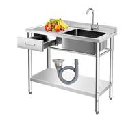 GLETSF Fregadero de Acero Inoxidable para lavandería con Grifo de Agua fría y Caliente - Fregadero de Servicio Independiente con cajón y Ranura Derecha - Fregadero de Servicio d
