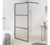 GLETSF Frosted Esg Glass Walk-In Shower Wall Panel 39.4"X76.8" with Black Frame, Easy Clean Fixed Partition Screen For Modern Bathroom Decor-Silver/39.4