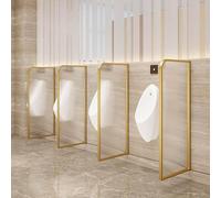 GLETSF Glass Room Divider Office Partition Tempered Glass Panels Table Dividers Panels Partitions,Wallmounted Men's Urinal Privacy Screen Stainless Steel Toilet Partition with T-Gold-1pcs