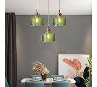 GLETSF Green Cluster Lights 3-Light Glass Pendant Light, Vintage Linear Pendant Lamp Simple Chandelier Gold Copper Hanging Fixture Light For Bedroom Dining Room Living Room Kitc
