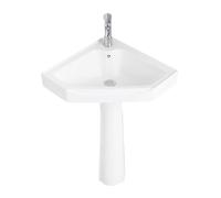 GLETSF Lavabo De Pedestal De Dos Piezas para Esquina, Ideal para Espacios Pequeños, Lavabo De Baño De Cerámica De Pie, Lavabo Triangular Blanco con Columna.-B-S