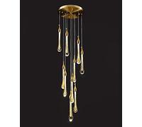 GLETSF Led Lights Pendant Light Stairwell Brass Chandelier Raindrop Crystal-Style Double Staircase Long Chandelier Height Adjustable