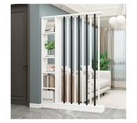 GLETSF Modern Freestanding Wood Room Divider with Shelves - 80.7" Height Partition Screen, Metal Columns, Stylish Storage Rack For Home & Office -White-W 55in (140cm)