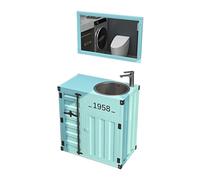 GLETSF Mueble De Baño De Estilo Industrial Vintage, Lavabo De Acero Inoxidable con Grifo Y Desagüe, Mueble De Baño Independiente De Una Pieza para Uso Doméstico Y Comercial.-BLU-B