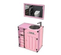 GLETSF Mueble De Baño De Estilo Industrial Vintage, Lavabo De Acero Inoxidable con Grifo Y Desagüe, Mueble De Baño Independiente De Una Pieza para Uso Doméstico Y Comercial.-Pink-B