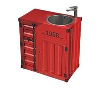 GLETSF Mueble De Baño De Estilo Industrial Vintage, Lavabo De Acero Inoxidable con Grifo Y Desagüe, Mueble De Baño Independiente De Una Pieza para Uso Doméstico Y Comercial.-Red-A