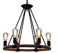 GLETSF Round Rope Chandeliers, Wrought Iron Chandelier Painted Metal Lamp 6 Lights Club
