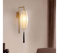 GLETSF Wall Sconces Vintage Copper Southeast Asia Bedroom Fabric Lantern Wall Light Gold Tassel Single White Linen Shade Indoor Farmhouse Wall Sconces Hanging For Living Room