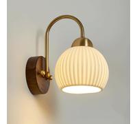 GLETSF White Ceramic Wall Sconce Nordic Wood Wall Light Modern Brass Wall Lamp, Black Walnut Art Decor Lighting Fixture WABI Sabi Copper Wall Sconces For Bedroom Living Room HAL-A