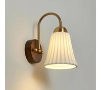 GLETSF White Ceramic Wall Sconce Nordic Wood Wall Light Modern Brass Wall Lamp, Black Walnut Art Decor Lighting Fixture WABI Sabi Copper Wall Sconces For Bedroom Living Room HAL-B
