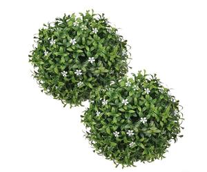 Glewi 2 bolas de topiario artificiales, 25 cm, bolas de imitación para jardín, patio y decoración de bodas (flor blanca)