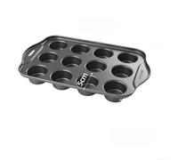 Glewi Bandeja antiadherente para magdalenas cuadrada con 12 agujeros para postres, de carbono, apta para horno, 32,9 x 20,5 cm (B)