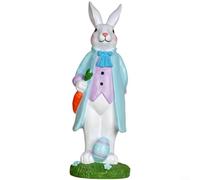 Glewi Bonita estatua de resina de conejo, diseño de maceta de huevo de Pascua azul, 26,5 cm, bonito adorno de jardín para decoración de mesa interior y exterior (señora)