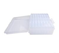 Glewi Caja de almacenamiento de fotos con 16 divisores para fotos de 4 x 6 pulgadas, estuche organizador de polipropileno transparente con asa y etiquetas para recuerdos de álbumes de recortes de