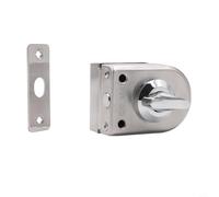 Glewi Cerradura de puerta de vidrio de acero inoxidable plateado, con perilla giratoria, pestillo de núcleo de cobre para puertas de vidrio templado sin marco de 8 a 12 mm