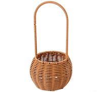 Glewi Cesta de flores de ratán tejida a mano, mango tejido de plástico marrón natural, arreglo floral de boda, picnic y Pascua (C)