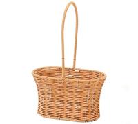 Glewi Cesta de flores de ratán tejida a mano, mango tejido de plástico marrón natural, arreglo floral de boda, picnic y Pascua (D)