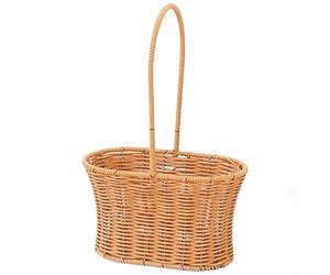 Glewi Cesta de flores de ratán tejida a mano, mango tejido de plástico marrón natural, arreglo floral de boda, picnic y Pascua (D)