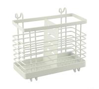 Glewi Estante de drenaje de cubiertos de acero al carbono marrón, con base extraíble, soporte para utensilios de cocina a prueba de óxido con gancho para secado de encimera (blanco)
