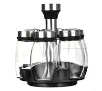 Glewi Estante giratorio para especias con 6 tarros de vidrio, organizador de carrusel de 360° para encimera de cocina, base ABS negra, almacenamiento de condimentos que ahorra espacio (tarro de