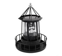 Glewi Estatua de faro giratorio con energía solar, 15 x 21 cm, sensor automático, baliza LED para jardín, camino, valla, decoración, hierro ABS (negro)