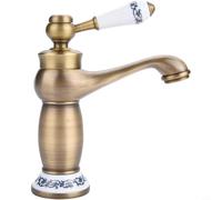 Glewi Grifo de lavabo de latón antiguo, acabado en oro negro, grifo mezclador de baño de cobre con aireador de flujo suave para lavabo retro de 16,5 cm