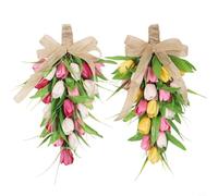 Glewi Guirnalda de lágrima artificial de 45 cm con lazo de arpillera, corona floral hecha a mano para puerta delantera, porche, pared, decoración de interiores y exteriores (amarillo)