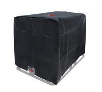 Glewi IBC - Cubierta de tanque de 1000 L, protector de contenedor de agua aislado plateado 210D con solapas de acceso para uso en jardín al aire libre (color negro)