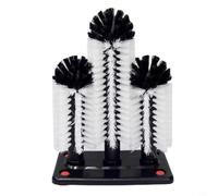 Glewi Lavadora de vasos de vidrio de tres cabezales con base de succión para fregadero de cocina, limpiador de cepillo de cerdas desmontable para tazas y jarrones, color plateado