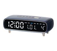 Glewi Moderno reloj despertador LED con pantalla de temperatura de fecha, semana, luz ambiental regulable y salida USB, elegante reloj electrónico ovalado para el hogar (azul oscuro)