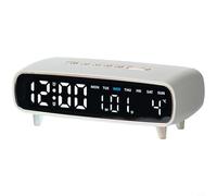 Glewi Moderno reloj despertador LED con pantalla de temperatura de fecha, semana, luz ambiental regulable y salida USB, elegante reloj electrónico ovalado para el hogar (blanco)