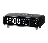 Glewi Moderno reloj despertador LED con pantalla de temperatura de fecha, semana, luz ambiental regulable y salida USB, elegante reloj electrónico ovalado para el hogar (negro)