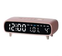 Glewi Moderno reloj despertador LED con pantalla de temperatura de fecha, semana, luz ambiental regulable y salida USB, elegante reloj electrónico ovalado para el hogar (rosa)