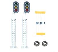 Glewi Paquete de 2 señales de bloque de tren modelo escala O luces LED de 3 aspectos plateadas para diseños ferroviarios