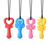 Glewi Paquete de 4 collares masticables de silicona para adultos y niños, joyería sensorial para aliviar el estrés, la ansiedad, calmar la terapia de enfoque, ayuda en casa