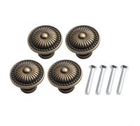 Glewi Paquete de 4 pomos de bronce de aleación de zinc para cajones, tiradores redondos vintage con tornillos para armario de cocina, armario, baúl de 24 mm
