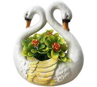 Glewi Para contenedor de flores de cisne de resina, decoración de jardín, estatua al aire libre, adorno de césped, estilo pastoral blanco para patio, balcón, patio, 26 cm (modelo B)