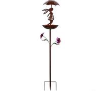 Glewi Paraguas de conejo de hierro de Pascua de 102 cm, comedero para pájaros, decoración de jardín al aire libre, estaca de metal con luz solar (cobre rojo)