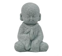 Glewi Pequeña estatua de monje de Buda sabio, adorno de resina de arenisca para pecera y jardín, decoración de ver no malvado, 4 x 5 x 6 cm (C)