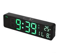 Glewi Reloj de pared digital LED de 10 pulgadas con calendario de temperatura, fase lunar, alarma doble, atenuación automática, control táctil para dormitorio, sala de estar, oficina, verde (verde)